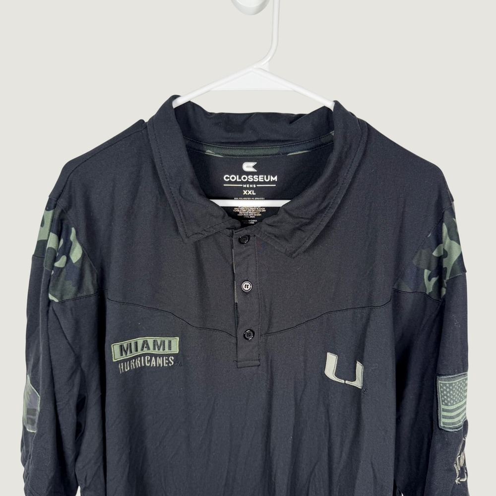 Colosseum Miami Hurricanes Mens XXL Black OHT Military Appreciation Polo Shirt
